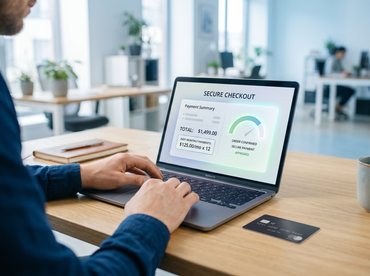 Secure online checkout showing easy monthly financing payments